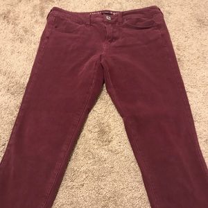 Wine colored jeggings from American Eagle.